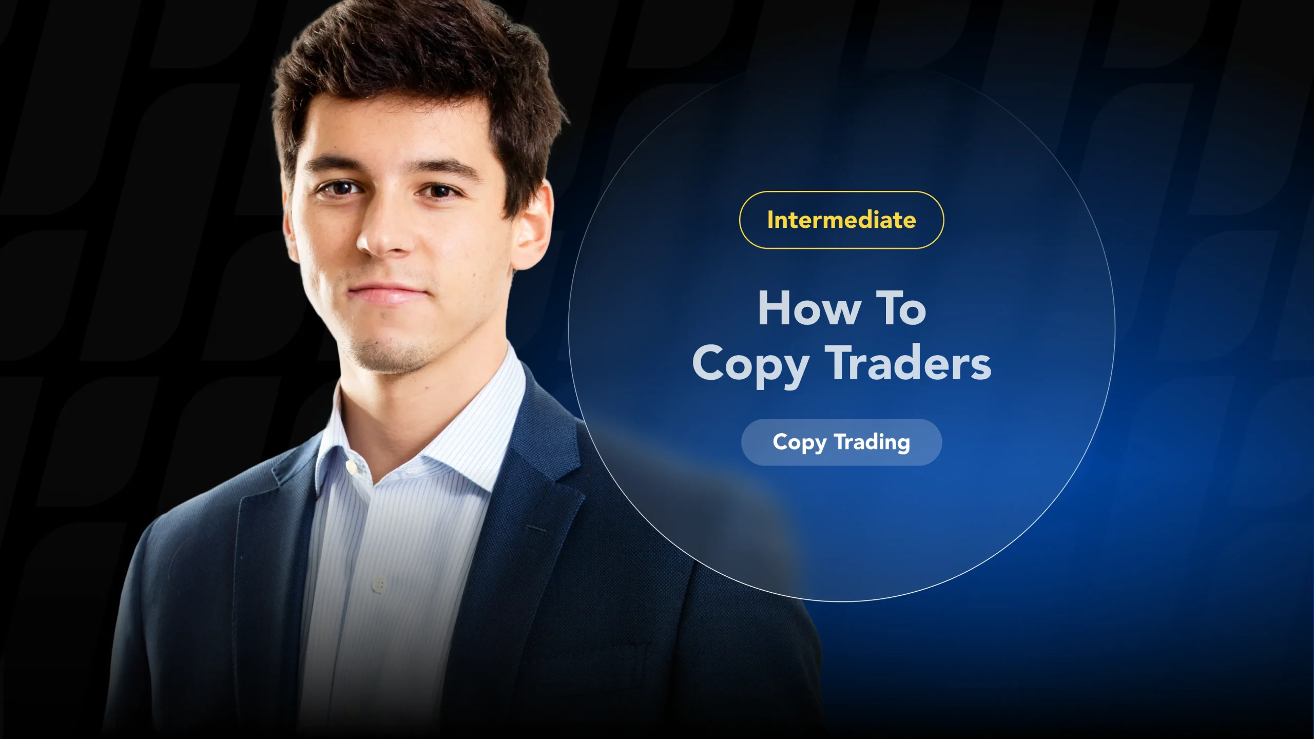 A step-by-step tutorial on how to copy traders, featuring a mentor guiding a beginner.